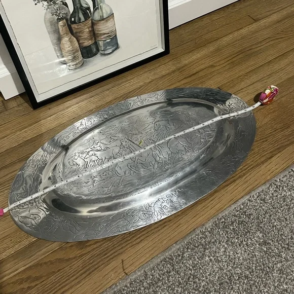 Arthur Court 1989 Horses Wolfs Serving Platter Silver Embossed Oval Tray Vintage - Picture 5 of 6